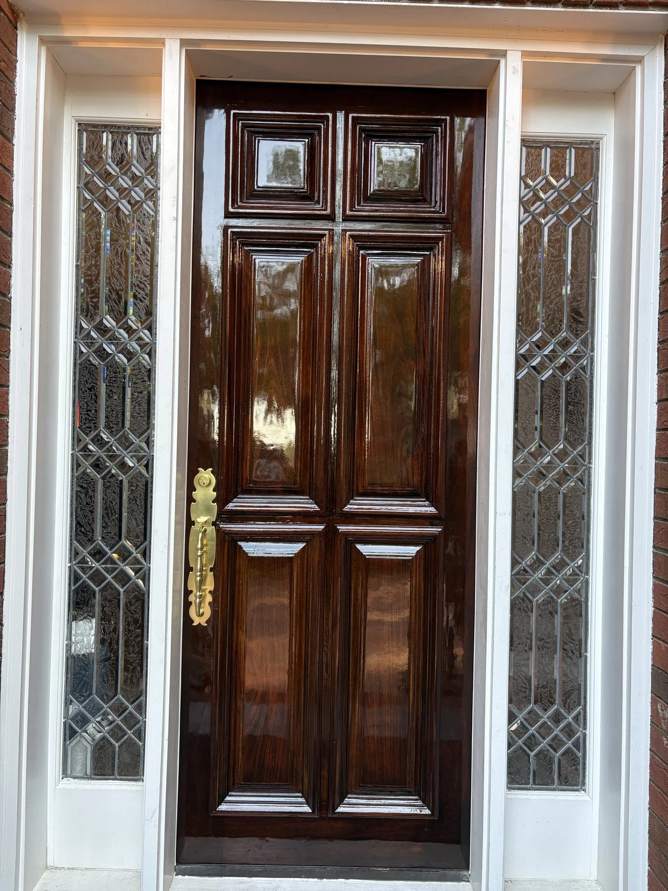 Mahogany door with leaded glass, high-gloss finish